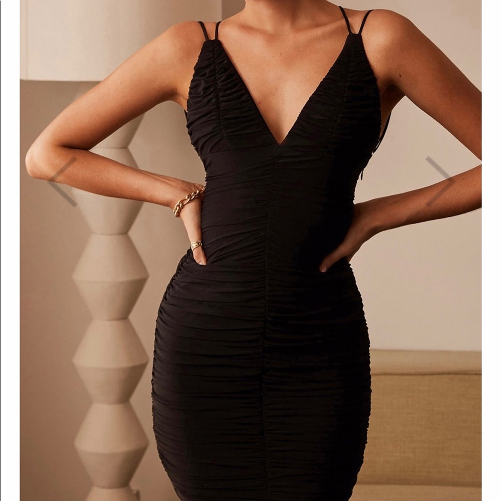 Selfie Leslie -Dancing Queen Strappy Back Ruched Mesh Dress Black - Size S